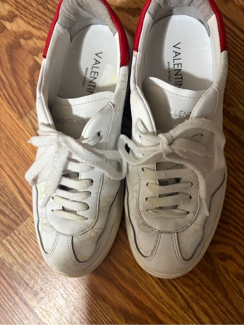 Valentino by Mario Valentino Giuditta Red and White Women’s Leather Sneakers